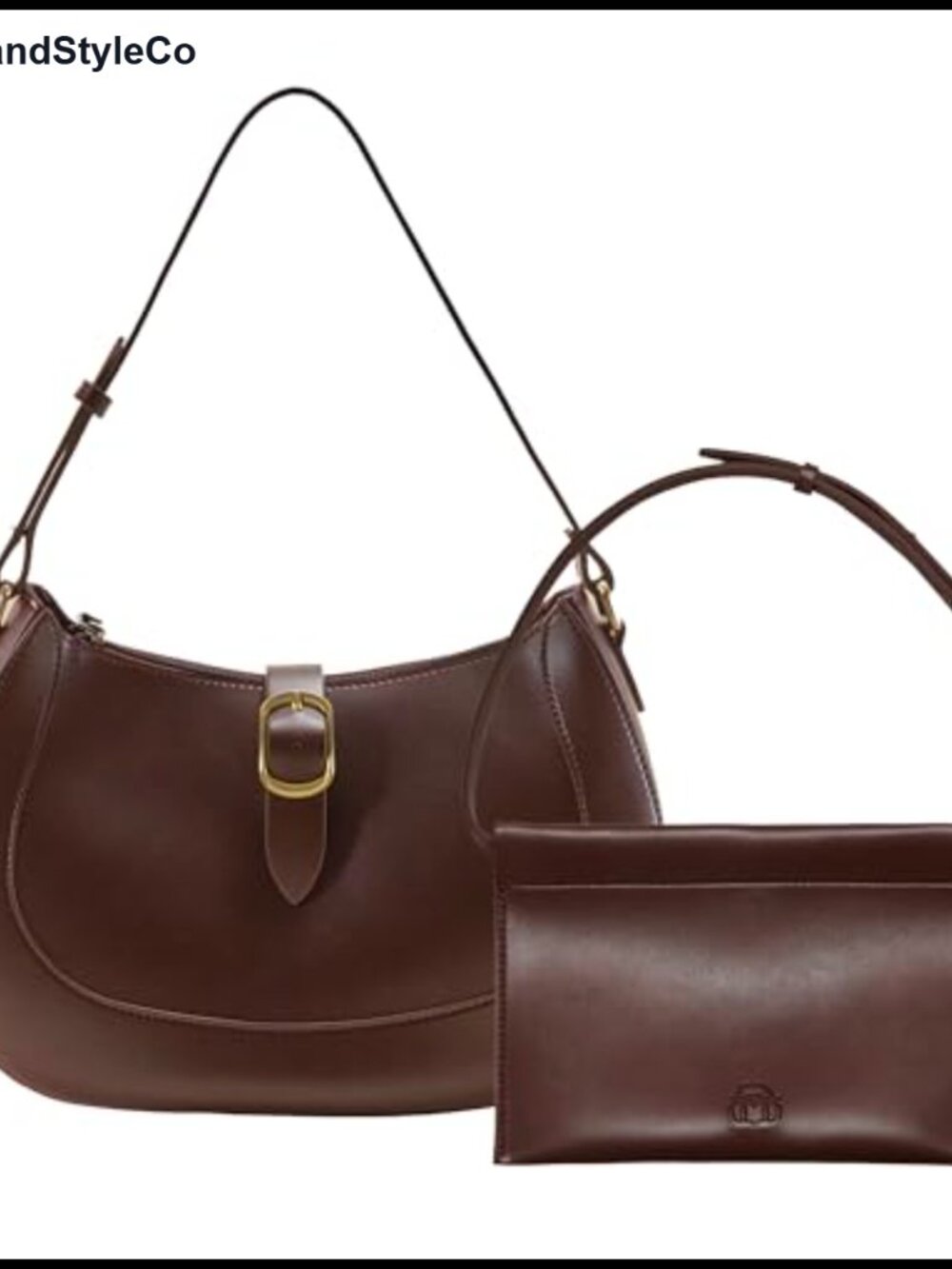 Vegan Leather Crescent Hobo Bag Adjustable Shoulder Purse with Detachable Clutch